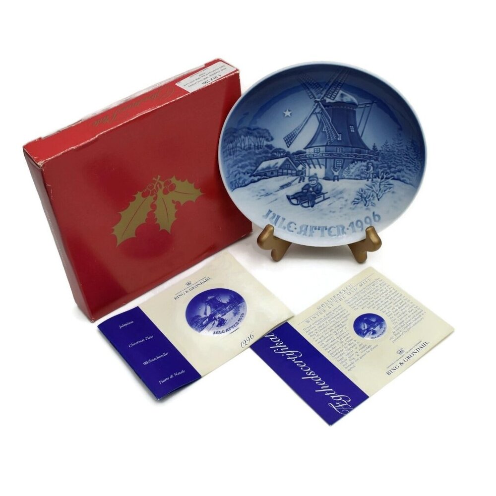 Bing and Grondahl Jule After 1996 Winter At The Old Mill Christmas Plate Box COA